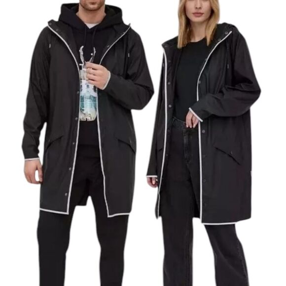 RAINS UNISEX LONG JACKET REFLECTIVE, Sz Medium - Picture 1 of 10